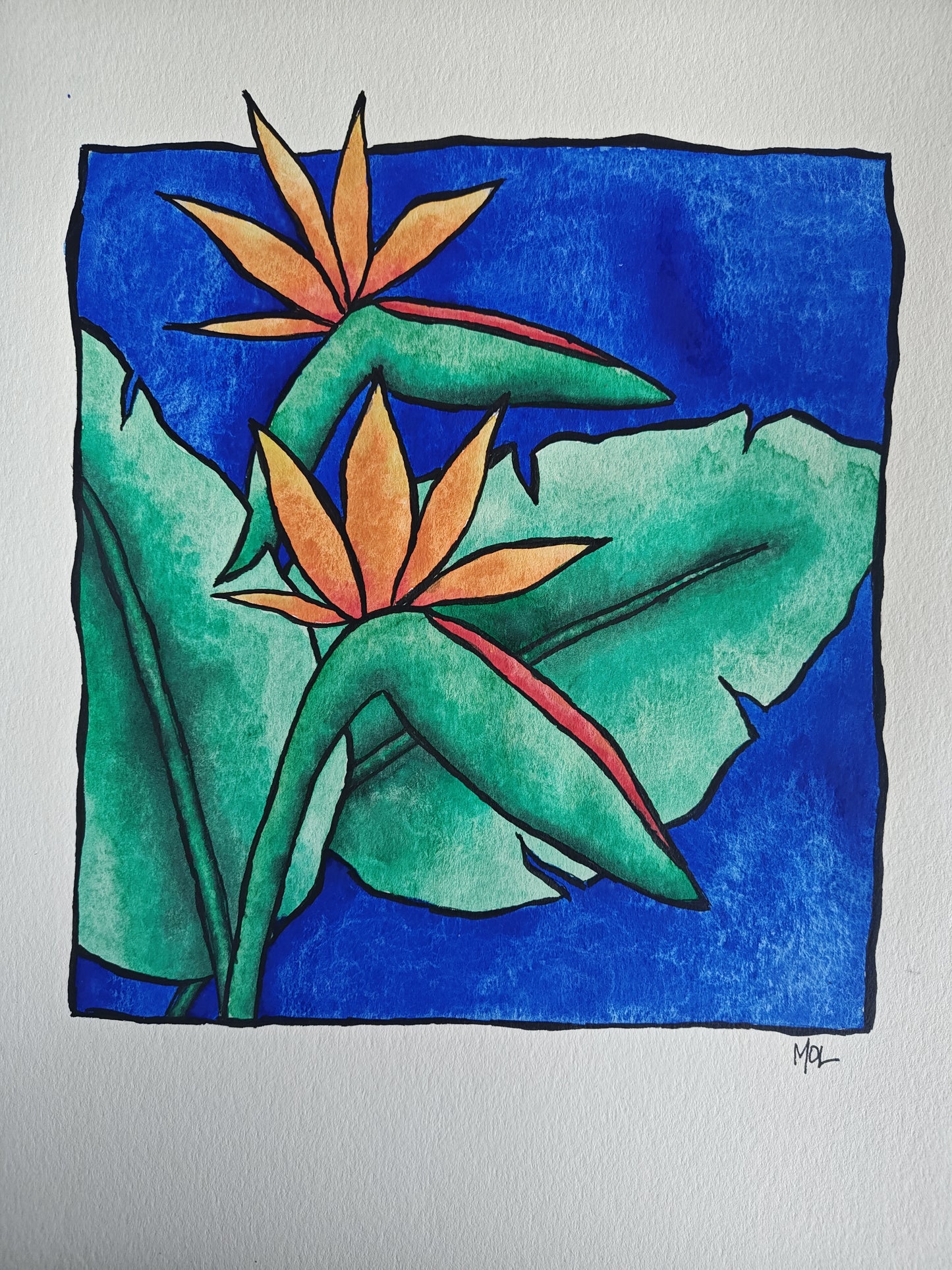 Original Watercolor Birds in Paradise