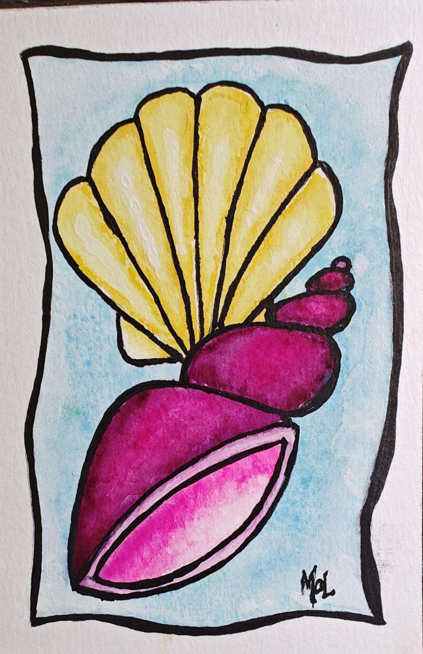 3" x 4.5" Original Seashell Watercolor