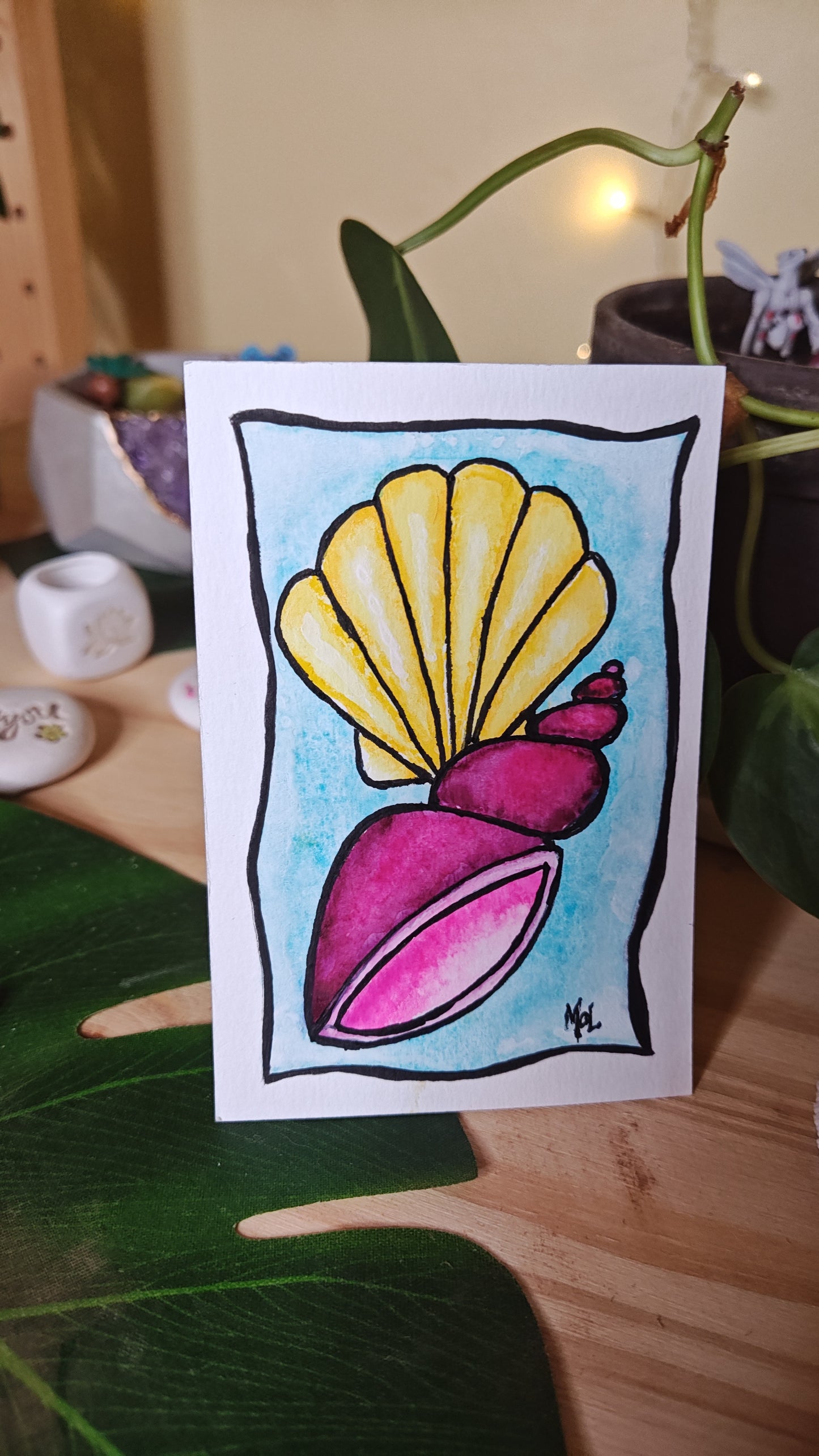 3" x 4.5" Original Seashell Watercolor
