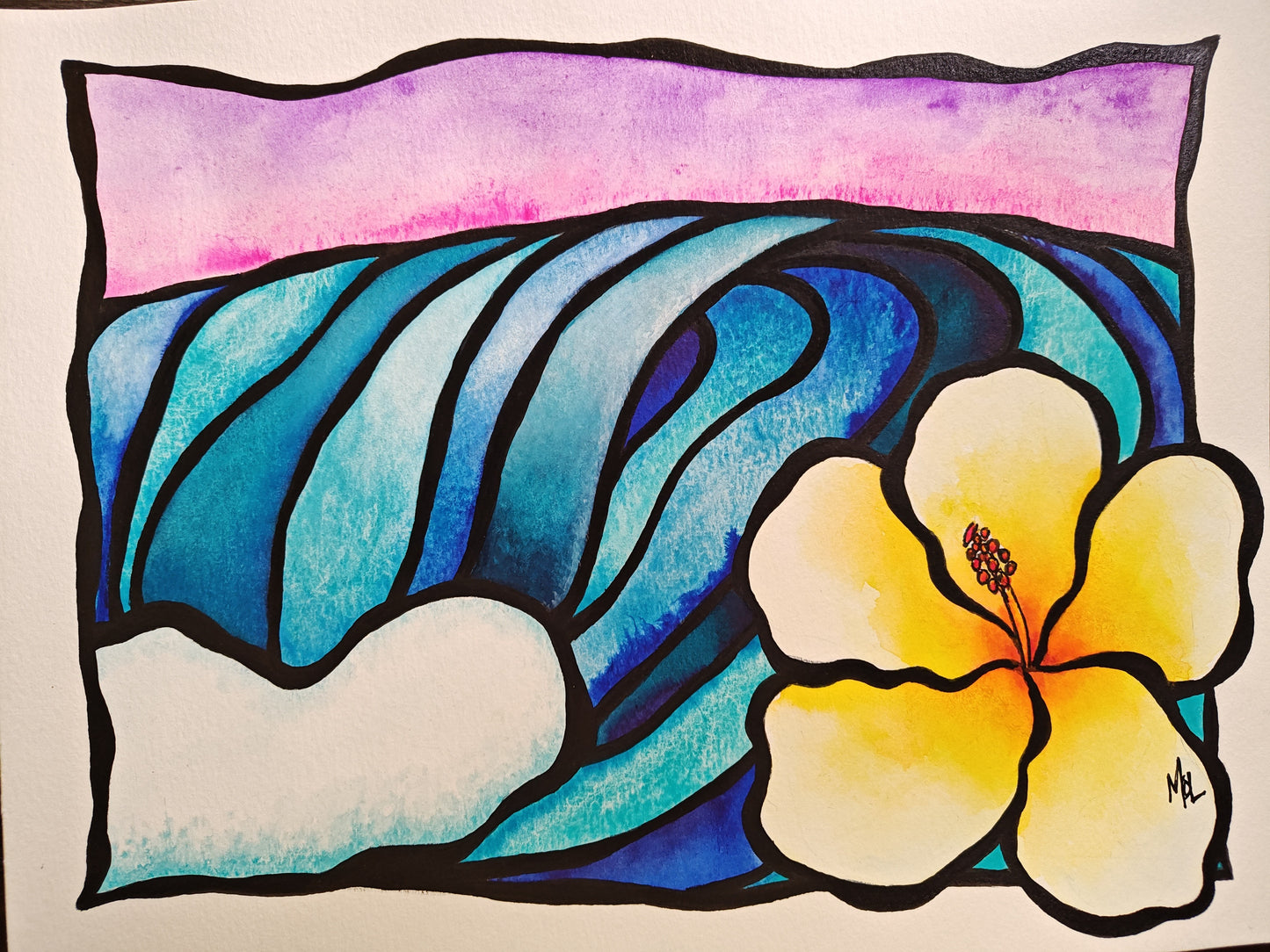 12" x 9" Original Wave Watercolor - "Kalea"