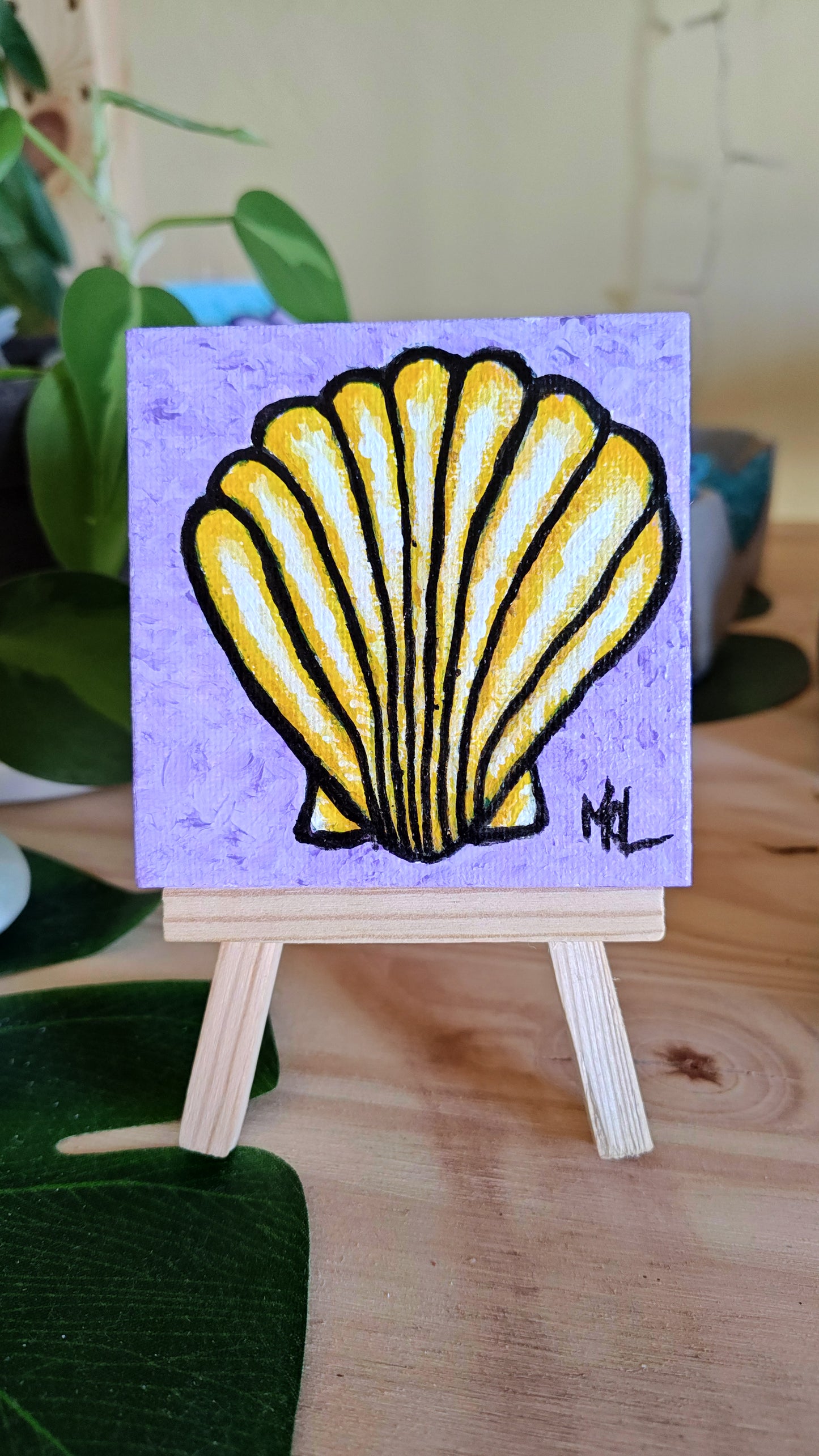 Small 3" x 3" Original Shell Painting With Easel
