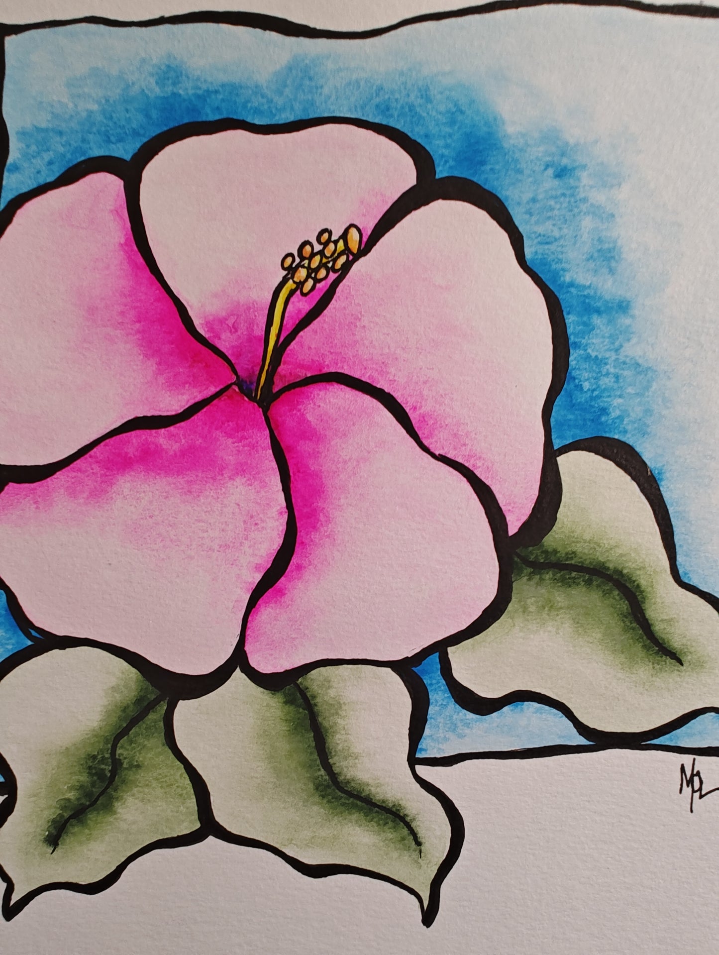"Ana" - 9" x 12" Original Hibiscus Watercolor