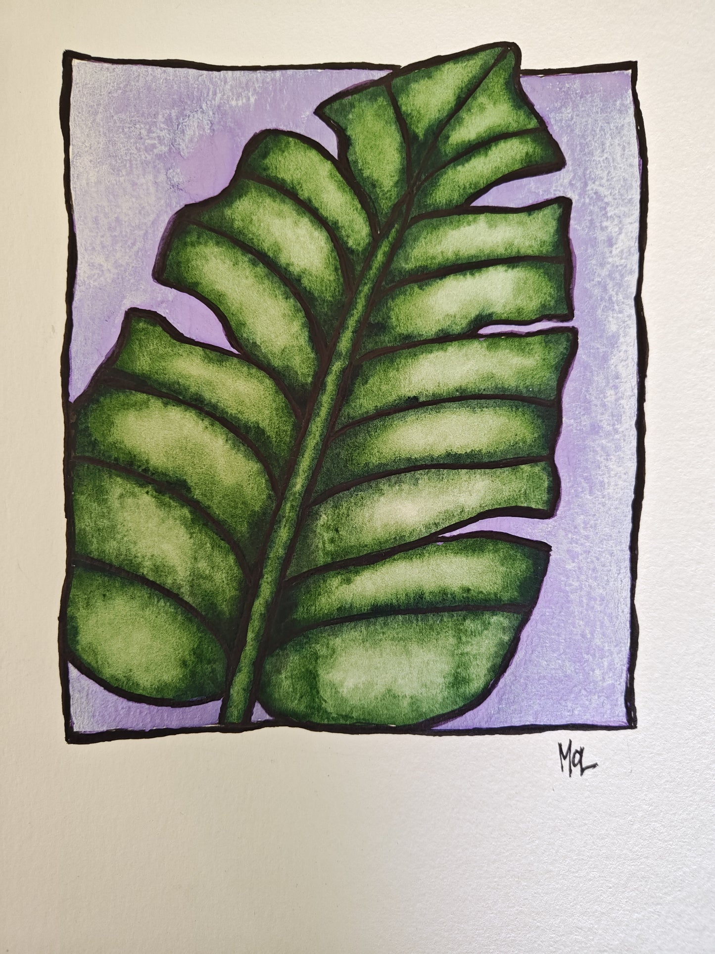 7" x 10" Leaf Watercolor Named "Curtis"