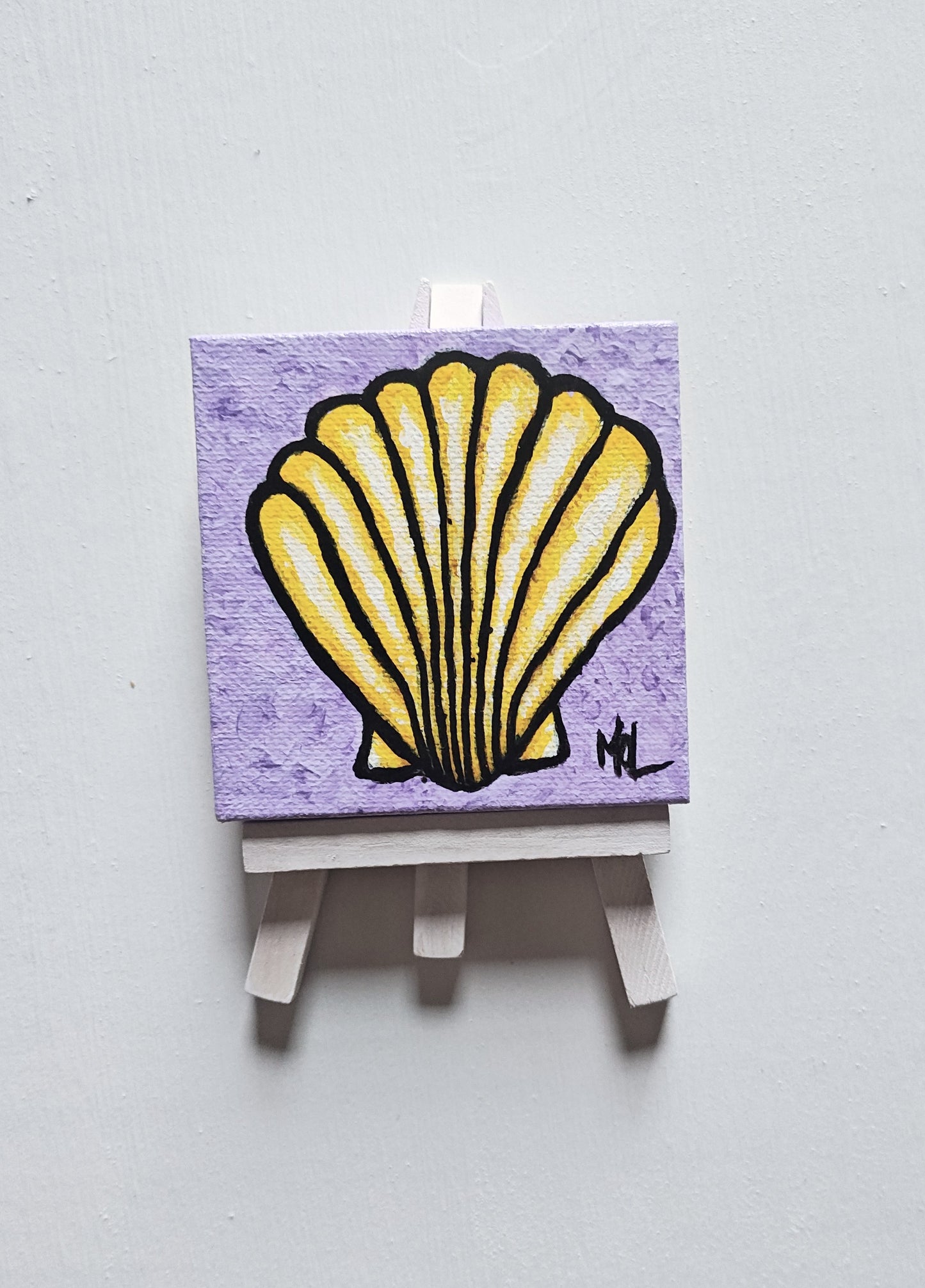"Simon Says" - 3" x 3" Original Mini Seashell Painting With Easel