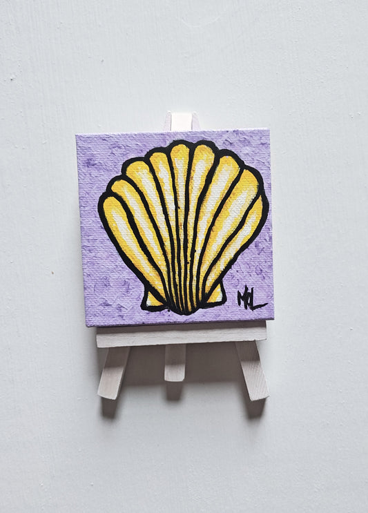 "Simon Says" - 3" x 3" Original Mini Seashell Painting With Easel