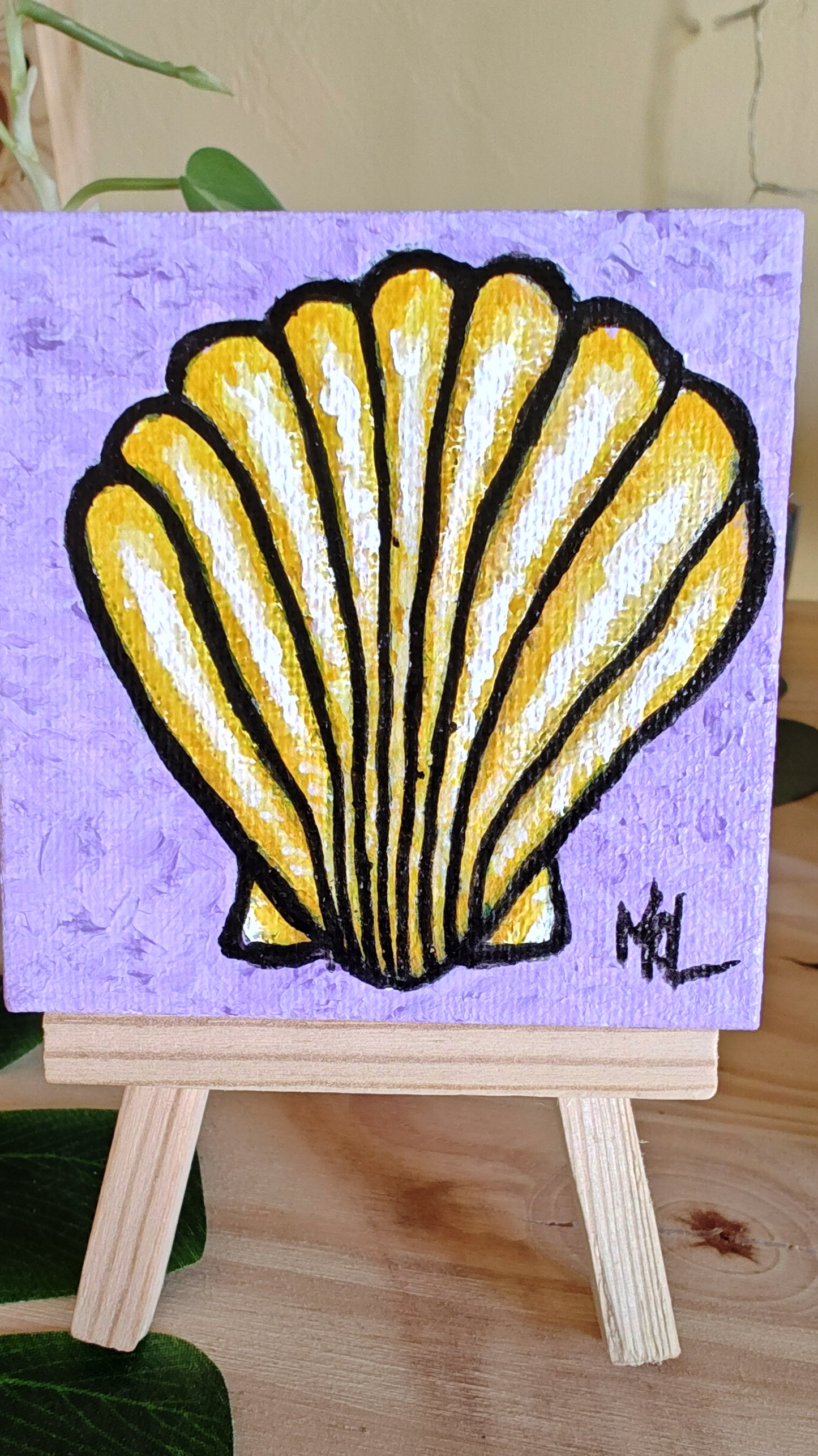 Small 3" x 3" Original Shell Painting With Easel
