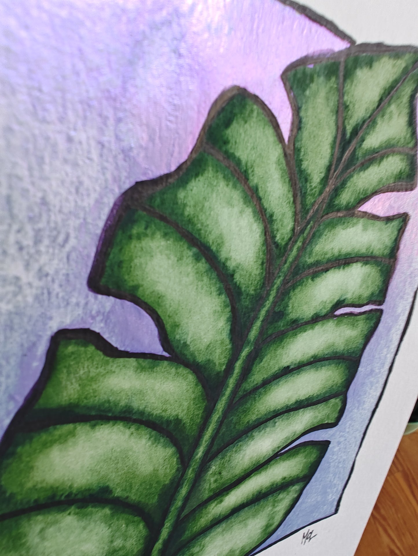 7" x 10" Leaf Watercolor Named "Curtis"