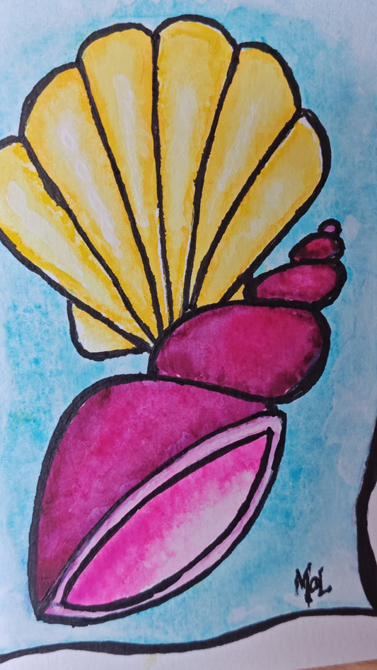 3" x 4.5"  Original Seashell Watercolor