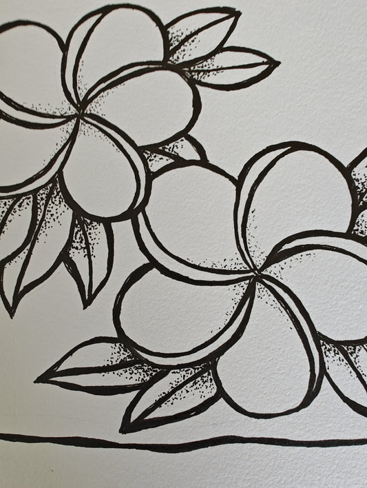 "Vivian" - 7" x 10" Original Plumeria Ink Drawing-