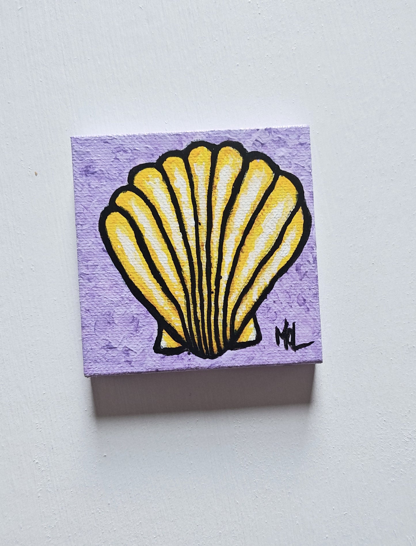 "Simon Says" - 3" x 3" Original Mini Seashell Painting With Easel