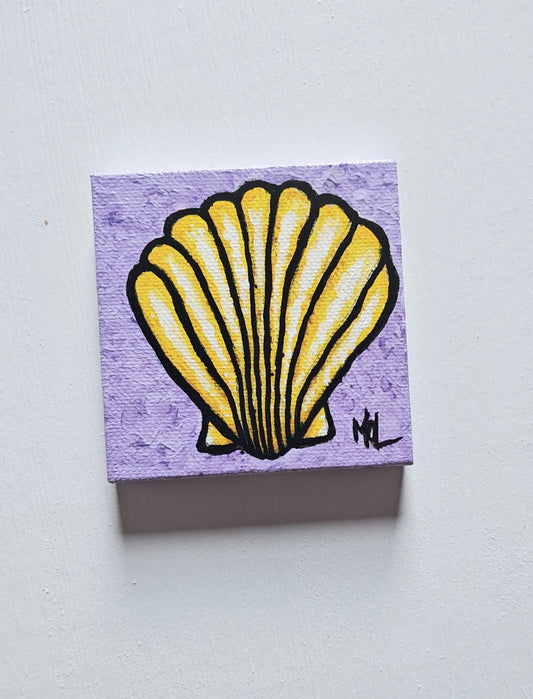 "Simon Says" - 3" x 3" Original Mini Seashell Painting With Easel