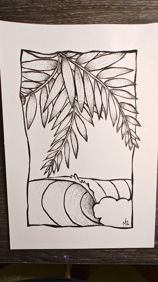 "Summer" Wave Original Ink Drawing